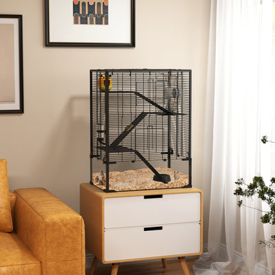 PawHut 4 Tiers Hamster Cage with Deep Tempered Glass Bottom, Hut, Running Wheel, Food Dish, Water Bottle, 60 x 40 x 80cm 