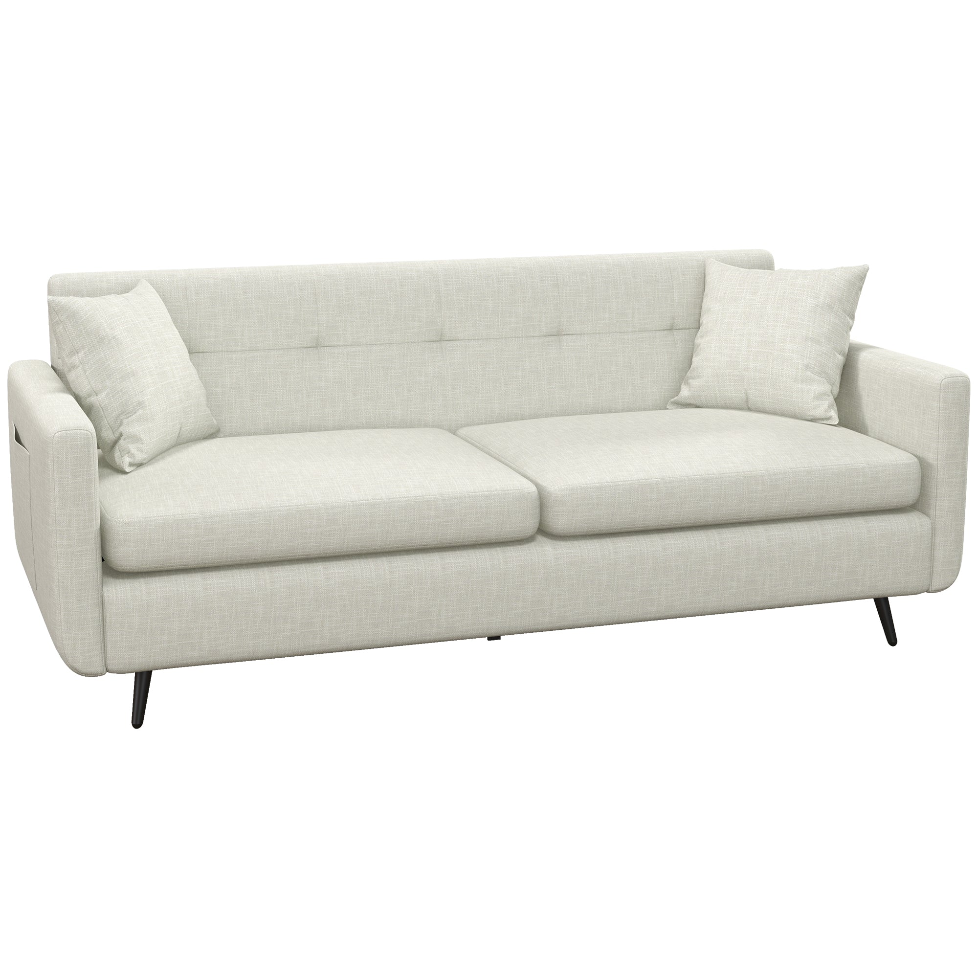 HOMCOM 165cm 3 Seater Sofa for Living Room, Modern Fabric Couch, Tufted Small Couch Sofa Settee with Steel Legs and 2 Storage Pockets for Bedroom and Home Office, Beige 