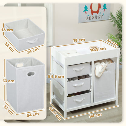 AIYAPLAY Baby Changing Unit with 4 Storage Drawers, Mat for Bedroom Nursery, 84 x 84.5 cm, White