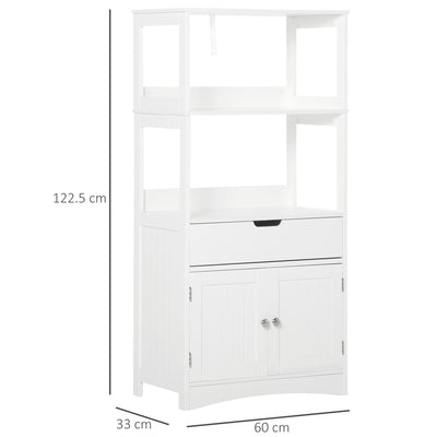 kleankin Bathroom Floor Cabinet, Free Standing Kitchen Cupboard with Shelves, Drawer and Doors, Storage Organizer for Living Room, White 
