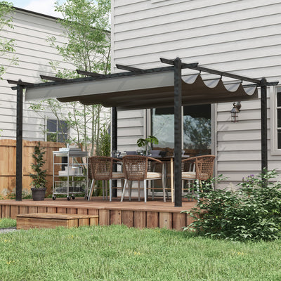 Outsunny 4 x 3(m) Aluminium Pergola with Retractable Roof, Garden Gazebo Canopy Shelter for Outdoor, Patio, Grey 