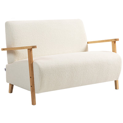 HOMCOM Small Sherpa Fabric 2 Seater Sofa Settee - Cream White 