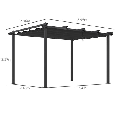 Outsunny 3 x 4m Aluminium Pergola, with Retractable Roof - Dark Grey 