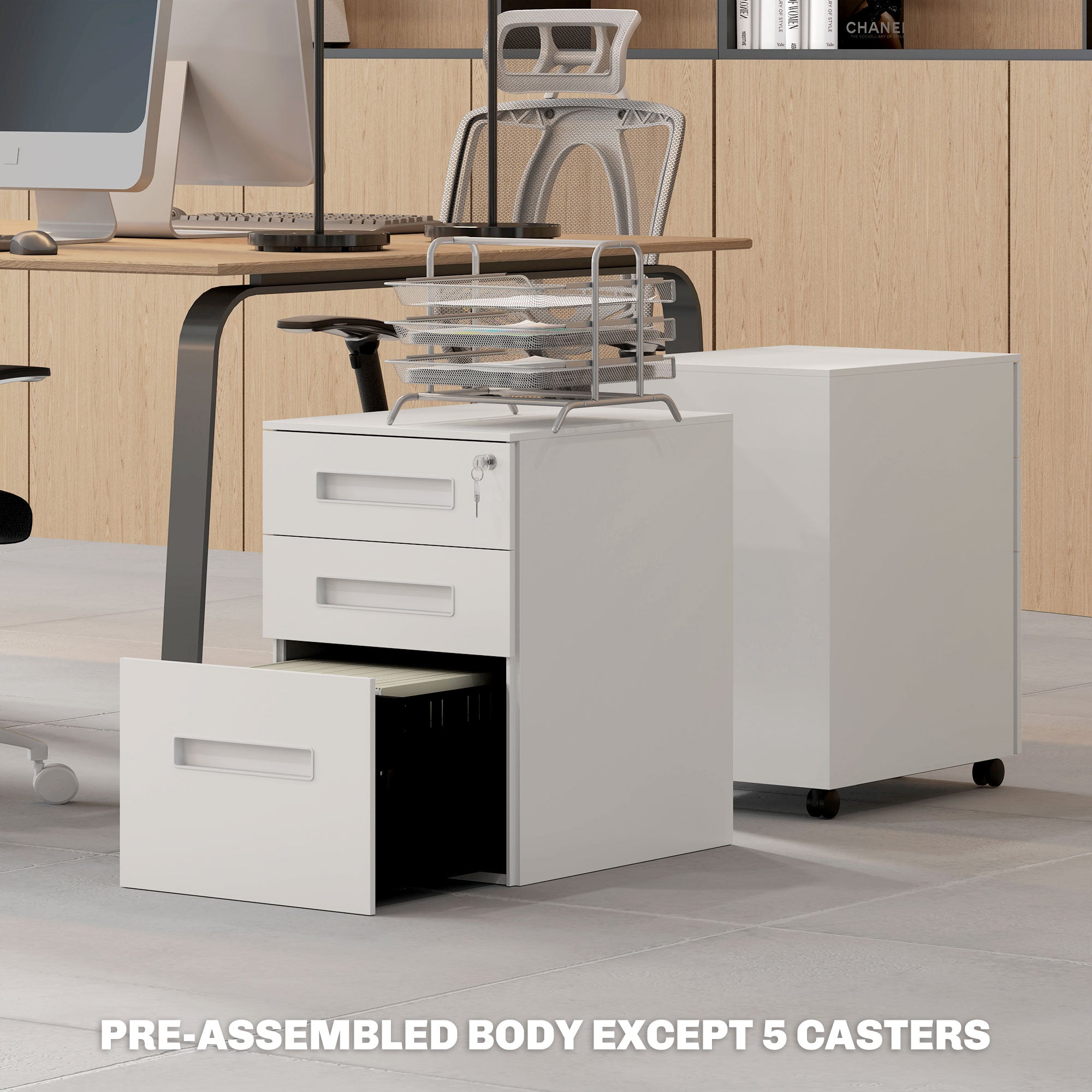 Vinsetto Metal Mobile File Cabinet with Wheels, Lockable 3 Drawer Filing Cabinet for A4, Legal, Letter, Under Desk Storage Unit with Pre-Assembled Body for Home Office, 39 x 48 x 60cm, White 