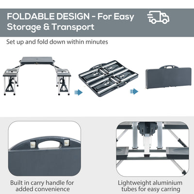 Outsunny Camping 4-Seat Table Set W/Chairs-Black/Grey 