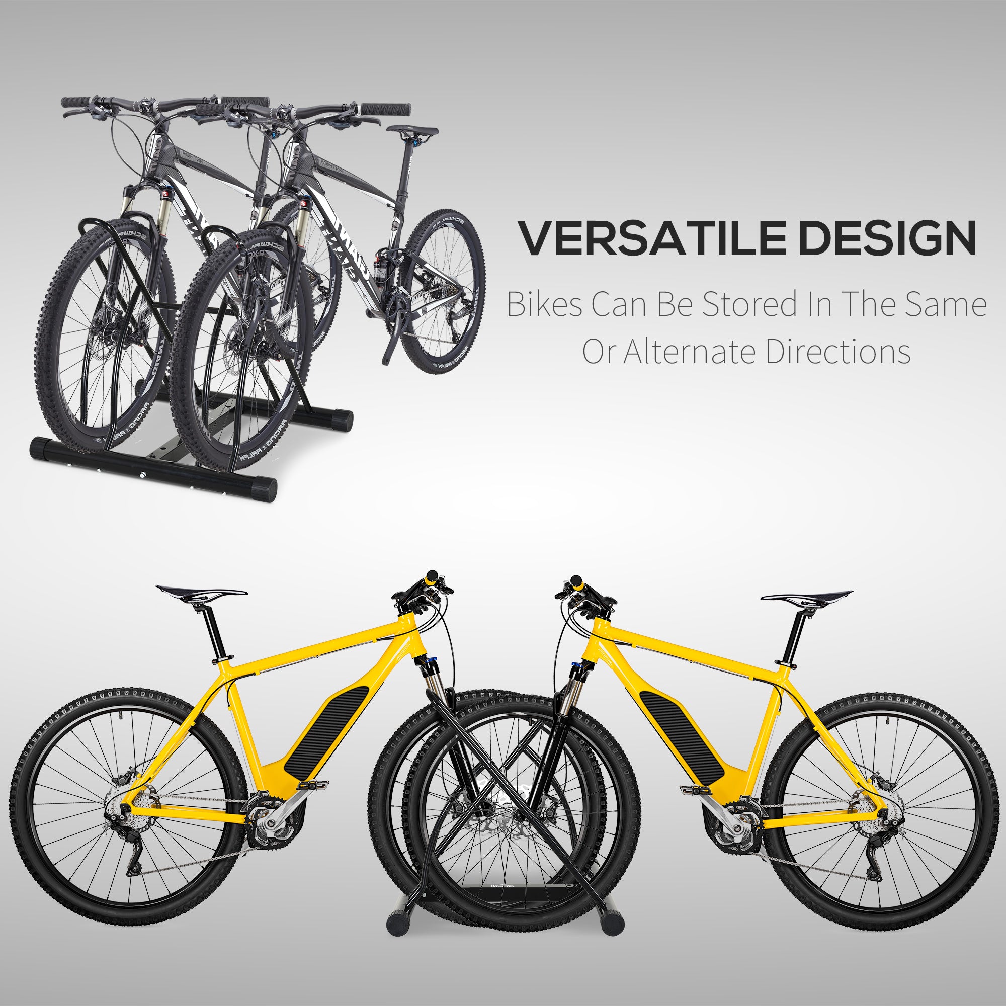 HOMCOM 2 Bike Floor Parking Stand Rack Indoor Outdoor Ground Reversible - Black 