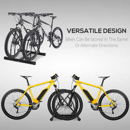 HOMCOM 2 Bike Floor Parking Stand Rack Indoor Outdoor Ground Reversible - Black 
