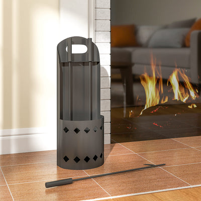Outsunny 4 Pieces Fireplace Companion Set, Metal Fireplace Accessories Fireside Companion Set with Broom, Shovel, Poker, Bucket, Black 