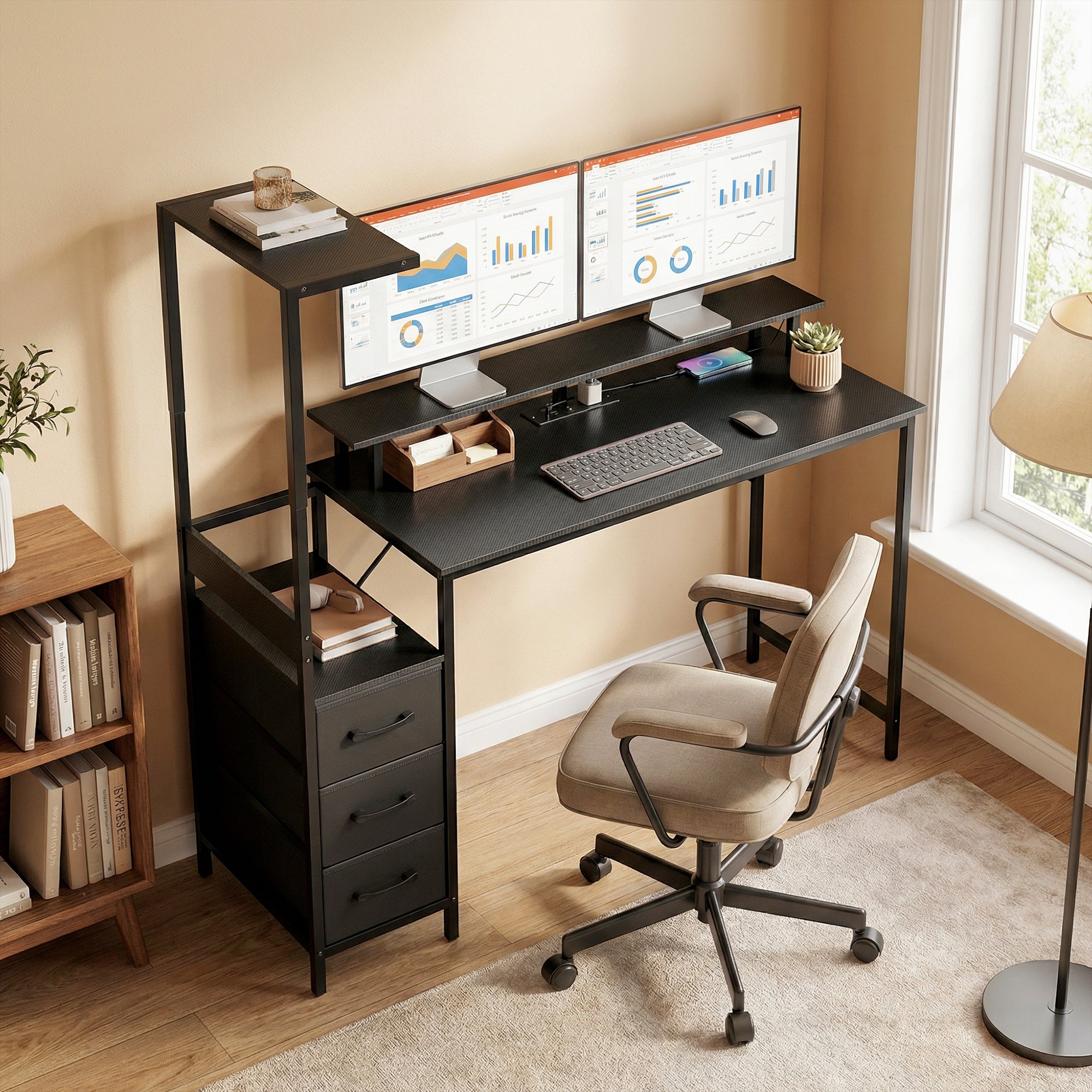HOMCOM 147cm Gaming Desk with Charging Station and Monitor Stand, Computer Table for Home Office with RGB Lights, Black 