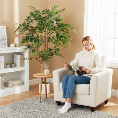 HOMCOM 150cm Artificial Ficus Tree, Fake Potted Tree with Solid Wood Trunk and Pot for Indoor, Green 