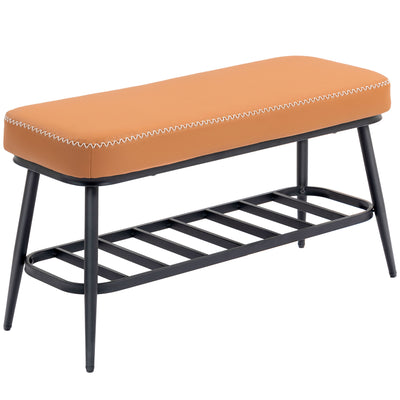 HOMCOM PU Leather Shoe Storage Bench - Brown 