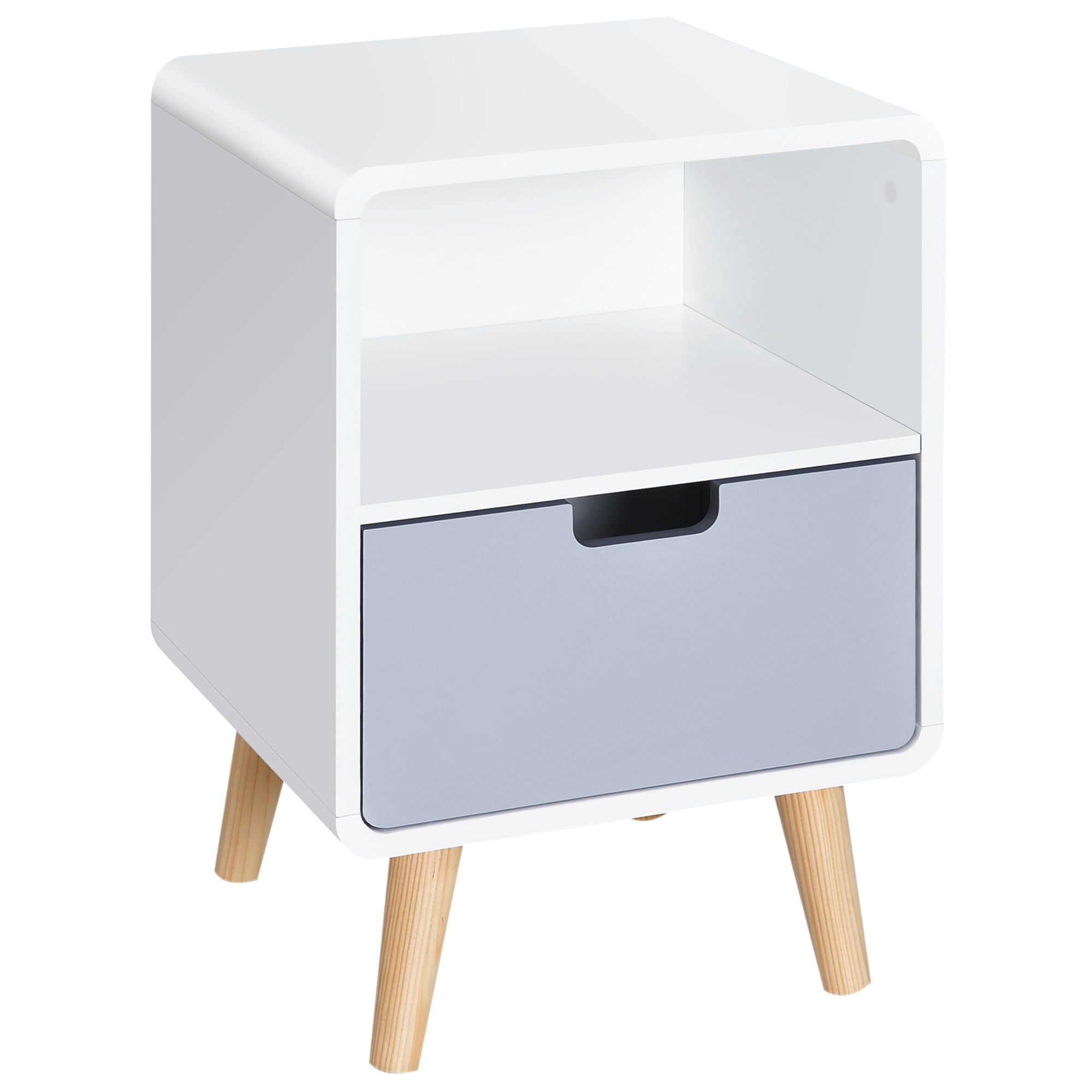 HOMCOM Wooden Bedside Table End Nightstand With Drawer Wood Lamp Desk Storage Unit Bedroom Scandinavian Nordic Style 