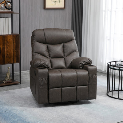 HOMCOM Manual Reclining Chair, Recliner Armchair with Faux Leather, Footrest, Cup Holders, 86x93x102cm, Brown 