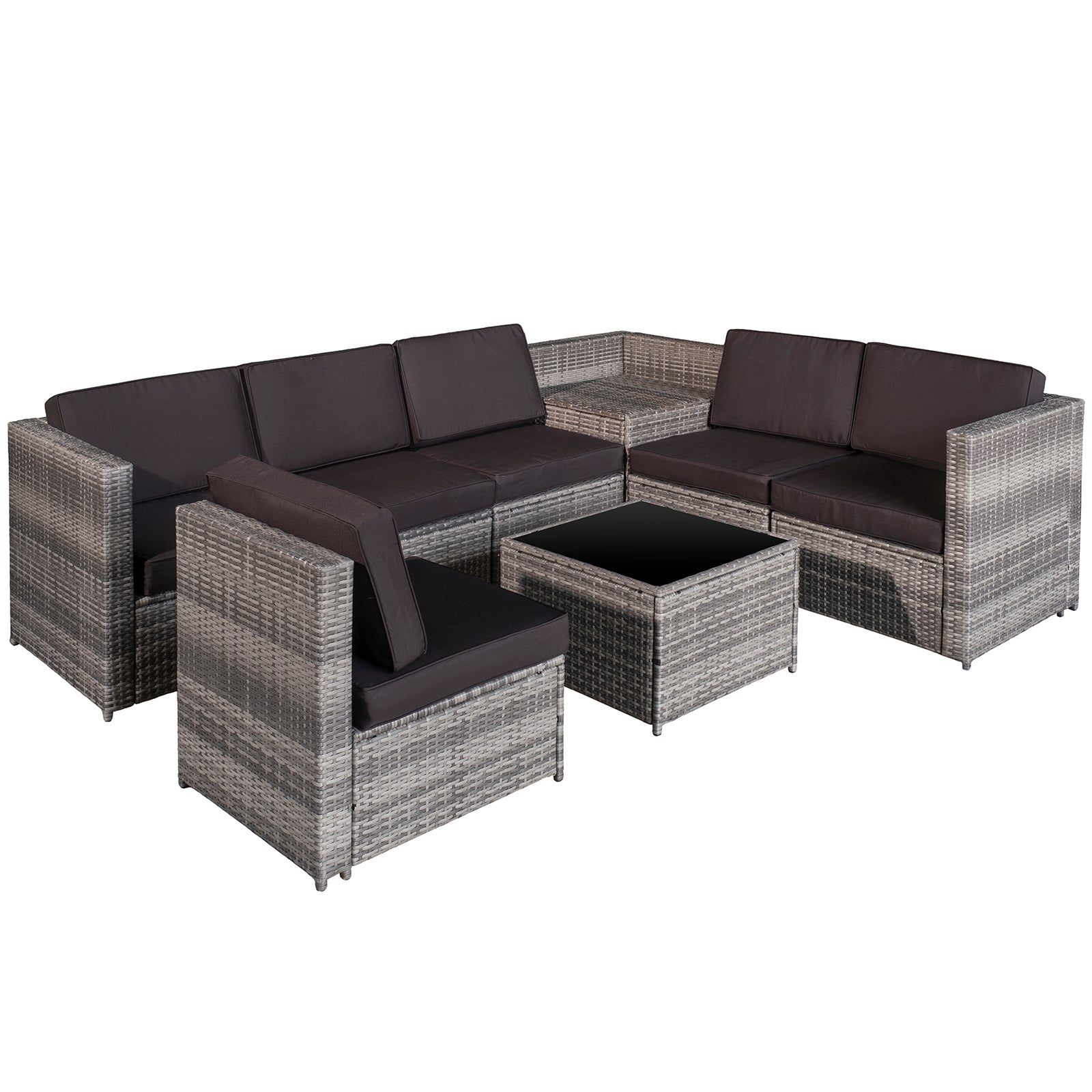 Outsunny 6-Seater Rattan Sofa Furniture Set W/ Cushions, Steel Frame-Grey 