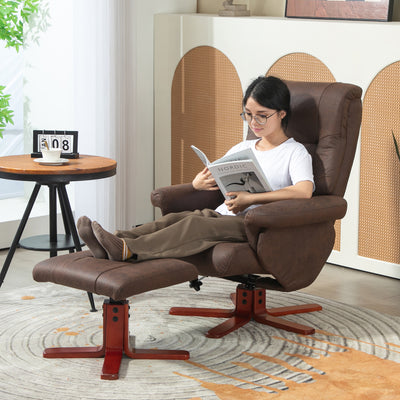 HOMCOM Faux Microfibre Leather Manual Recliner and Footstool Set - Dark Brown 
