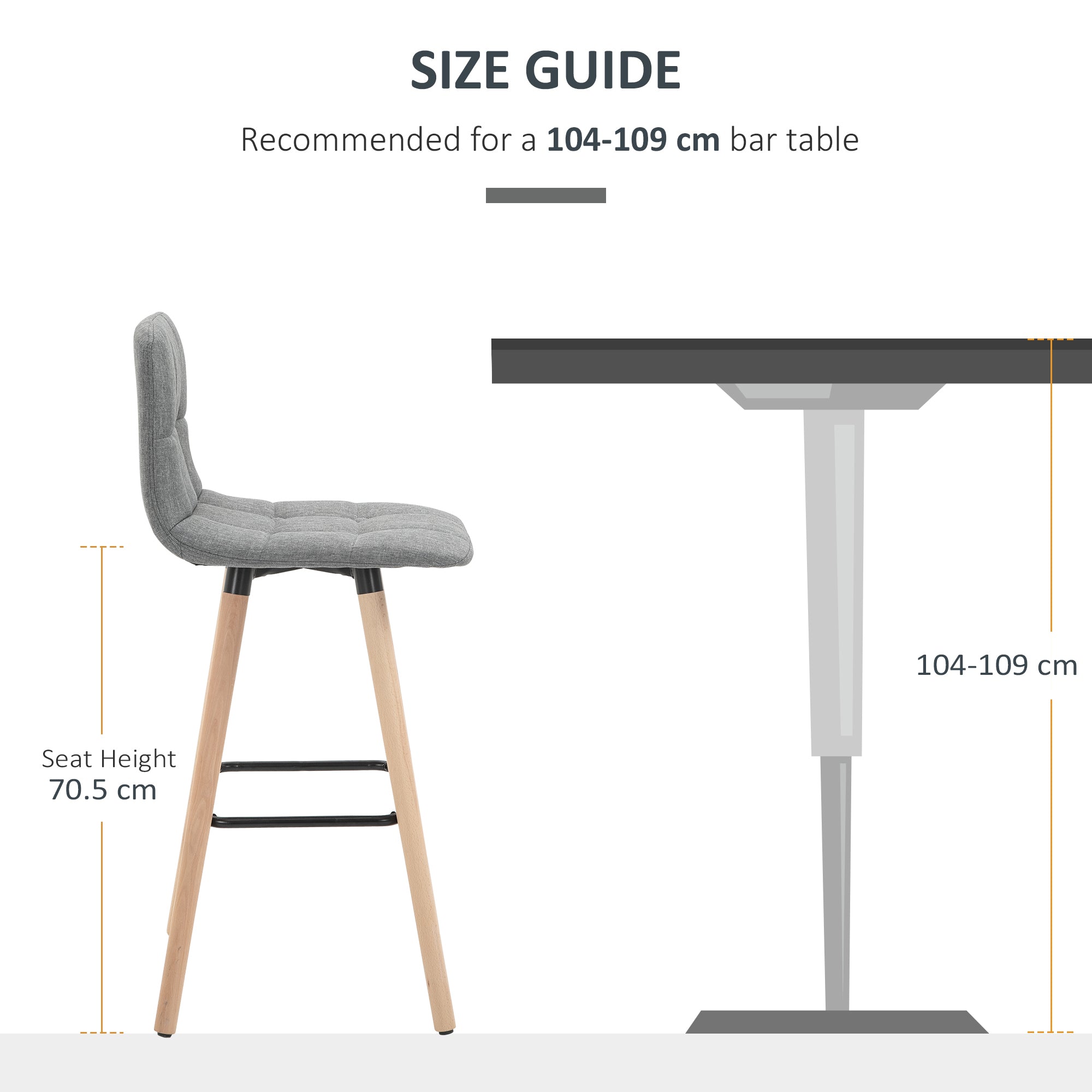 HOMCOM Bar stool Set of 2 Armless Button-Tufted Counter Height Bar Chairs with Wood Legs & Footrest, Grey 