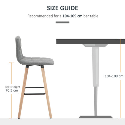 HOMCOM Bar stool Set of 2 Armless Button-Tufted Counter Height Bar Chairs with Wood Legs & Footrest, Grey 