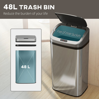 HOMCOM 48L Stainless Steel Sensor Bin - Silver-Tone 