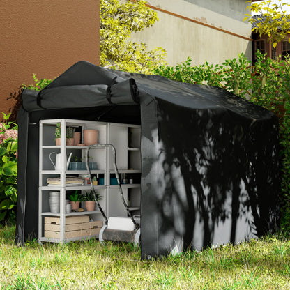 Outsunny 2.2 x 1.6 m Garden Storage Tent, Waterproof Anti-UV Bike Tent with Roll-up Zipper Door, Galvanised Outdoor Storage Shelter Carport for Bike, Motorbike, Garden Tools, Black 