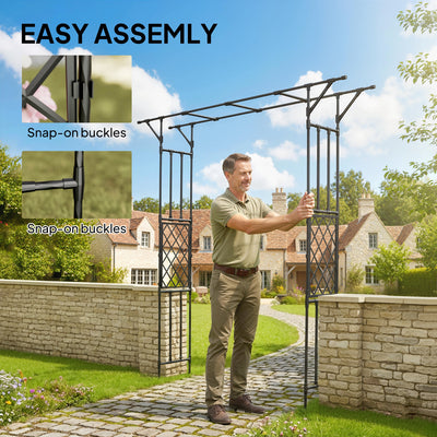 Outsunny Garden Arch, PE-Coated Steel Arbour Trellis for Climbing Plants, Rose Arch, 180 x 40 x 215 cm, Black 