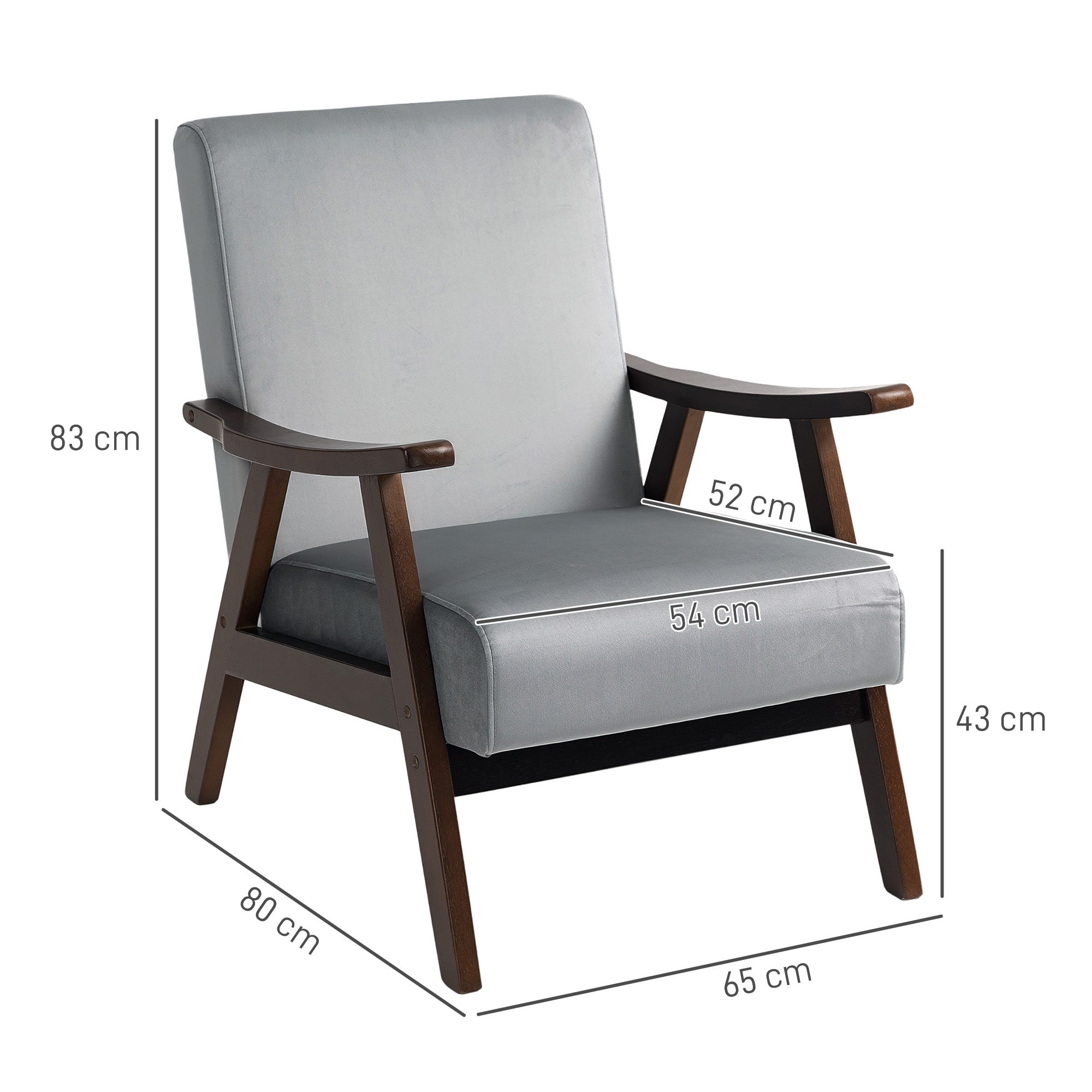 HOMCOM Nordic Accent Chair, Upholstered Velvet Armchair with Solid Wood Frame and Soft Thick Padded for Living Room, Bedroom, Grey 