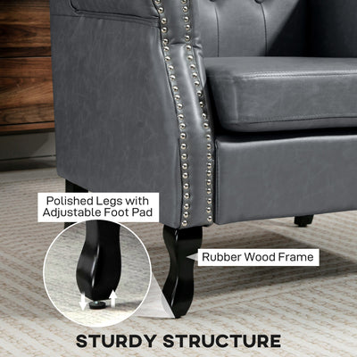 HOMCOM Wingback Accent Chair Tufted Chesterfield-style Armchair with Nail Head Trim for Living Room Bedroom Grey 