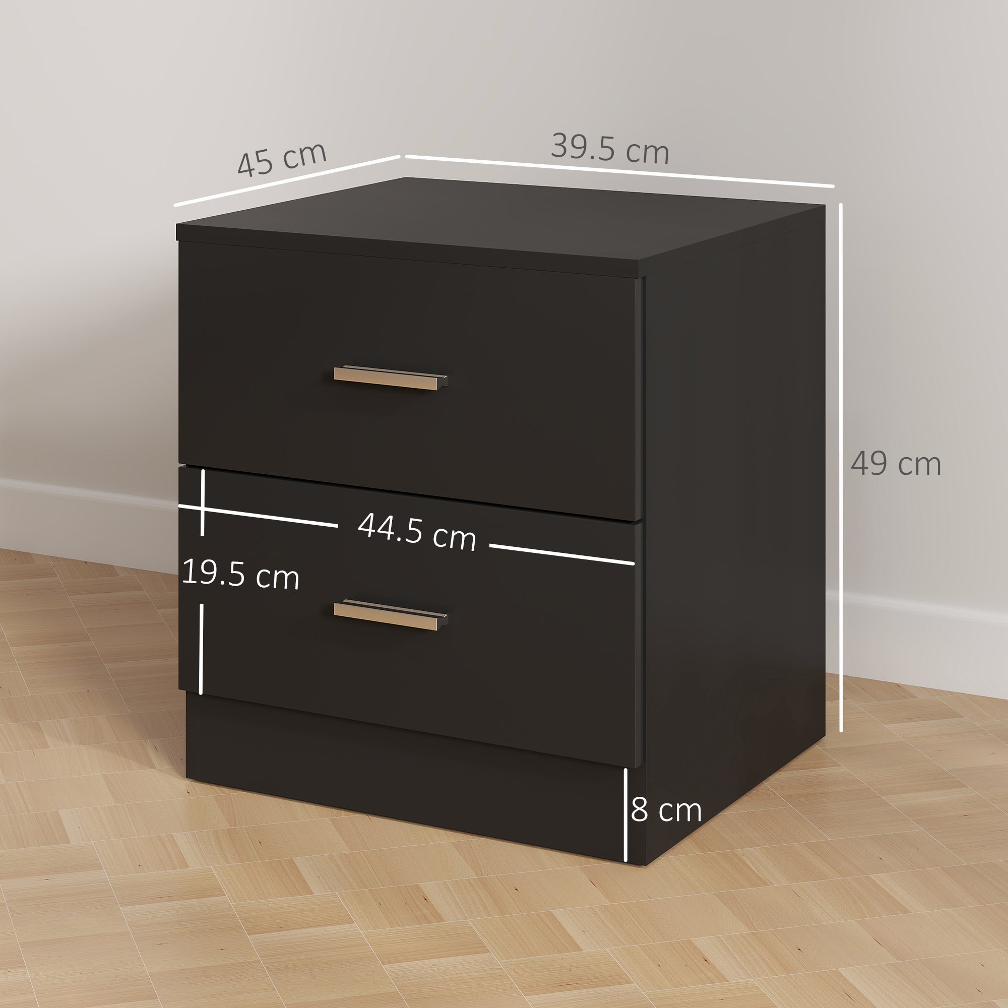 HOMCOM Modern Bedside Table, Beside Cabinet with 2 Drawers, for Bedroom, Living Room, Black 