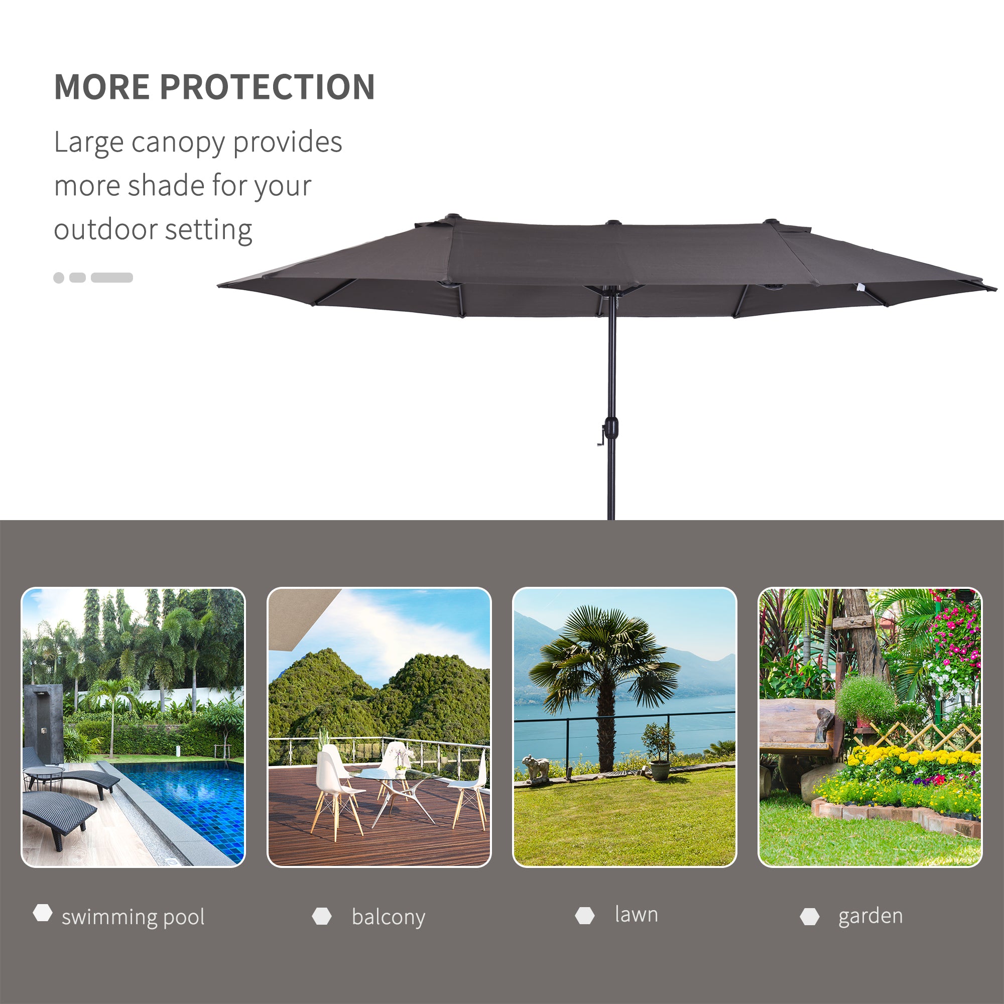 Outsunny 4.6m Garden Parasol Double-Sided Sun Umbrella Patio Market Shelter Canopy Shade Outdoor Grey 