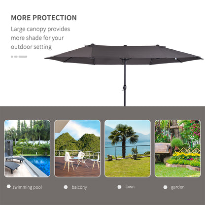 Outsunny 4.6m Garden Parasol Double-Sided Sun Umbrella Patio Market Shelter Canopy Shade Outdoor Grey 