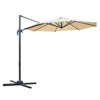 Outsunny Round Umbrella Parasol W/ Tilt 360° Rotation and Hand Crank Cross Base-Beige 