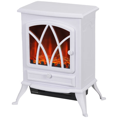 HOMCOM 1kW-2kW Vintage Electric Fireplace Heater - White 