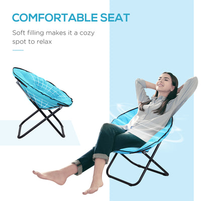 Outsunny Garden Folding Portable Padded Saucer Moon Chair Padded Round Outdoor Camping Travel Fishing Seat Blue 