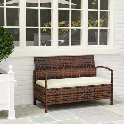 Outsunny 125L Storage Garden Bench, with Cushion - Brown 