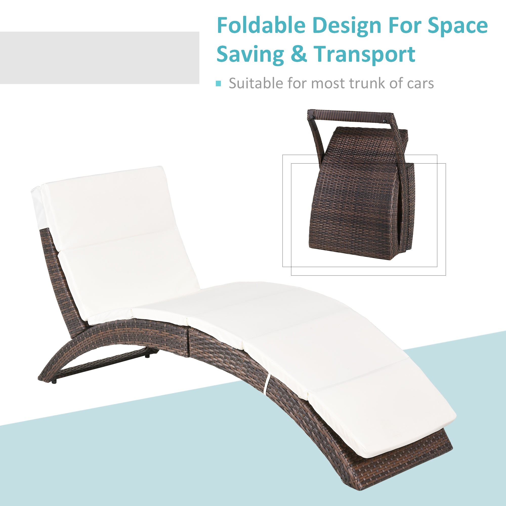 Outsunny Outdoor Foldable PE Rattan Sun Lounger with Soft Padded Cushion, Ergonomic Curved Design Sun Bed for Garden, Balcony, Garden, Brown 