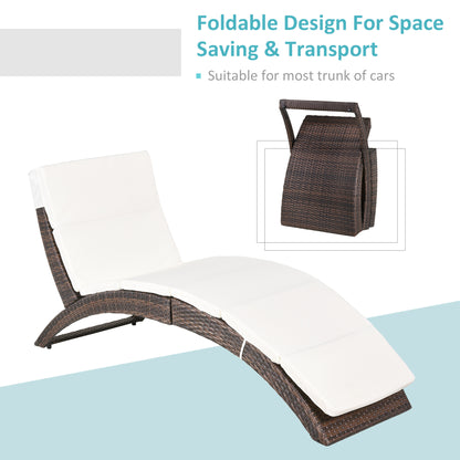 Outsunny Outdoor Foldable PE Rattan Sun Lounger with Soft Padded Cushion, Ergonomic Curved Design Sun Bed for Garden, Balcony, Garden, Brown 