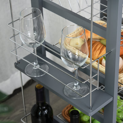 HOMCOM Rolling Kitchen Cart, Utility Storage Cart with 4 Basket Drawers & Side Racks, Wheels for Dining Room, Grey 