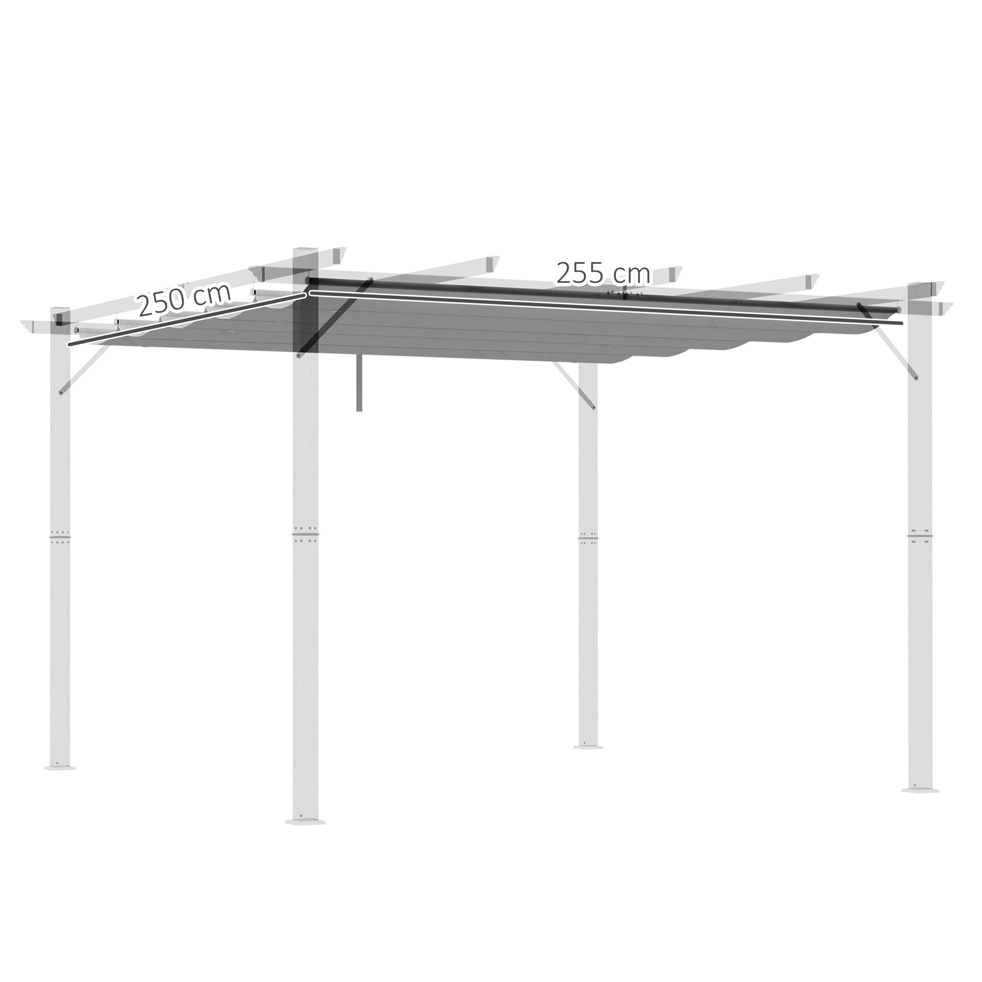 Outsunny Retractable Pergola Shade Cover, Replacement Canopy Fabric for 3 x 3 (m) Pergola, Gazebo Retractable Roof, Light Grey 