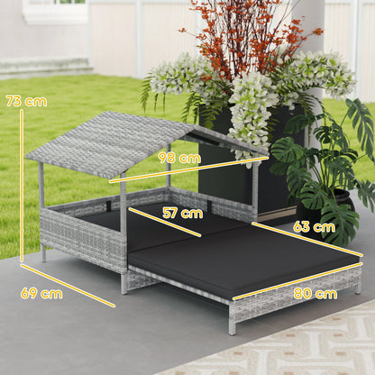 PawHut Extendable Elevated Dog Bed, Rattan Dog House, with Water-Resistant Roof, Removable Cushion, Charcoal Grey 