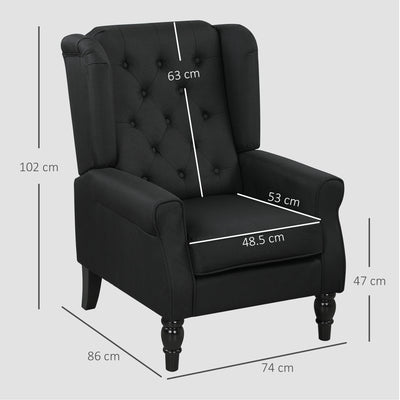 HOMCOM Retro Accent Chair, Linen Wingback Armchair with Wood Frame Button Tufted Design for Living Room Bedroom, Black 