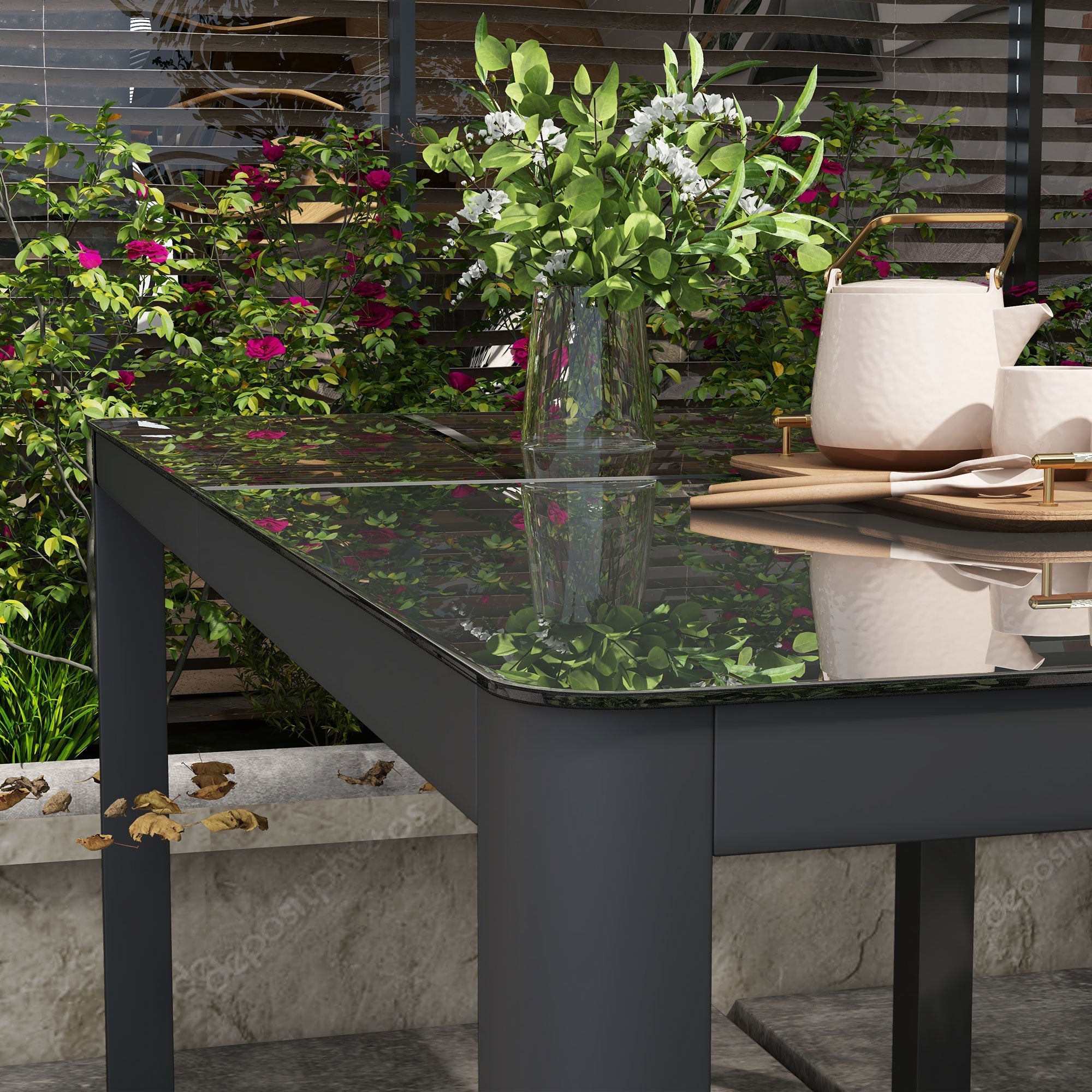 Outsunny 150cm x 88cm Aluminium Table, with Glass Tabletop - Grey 