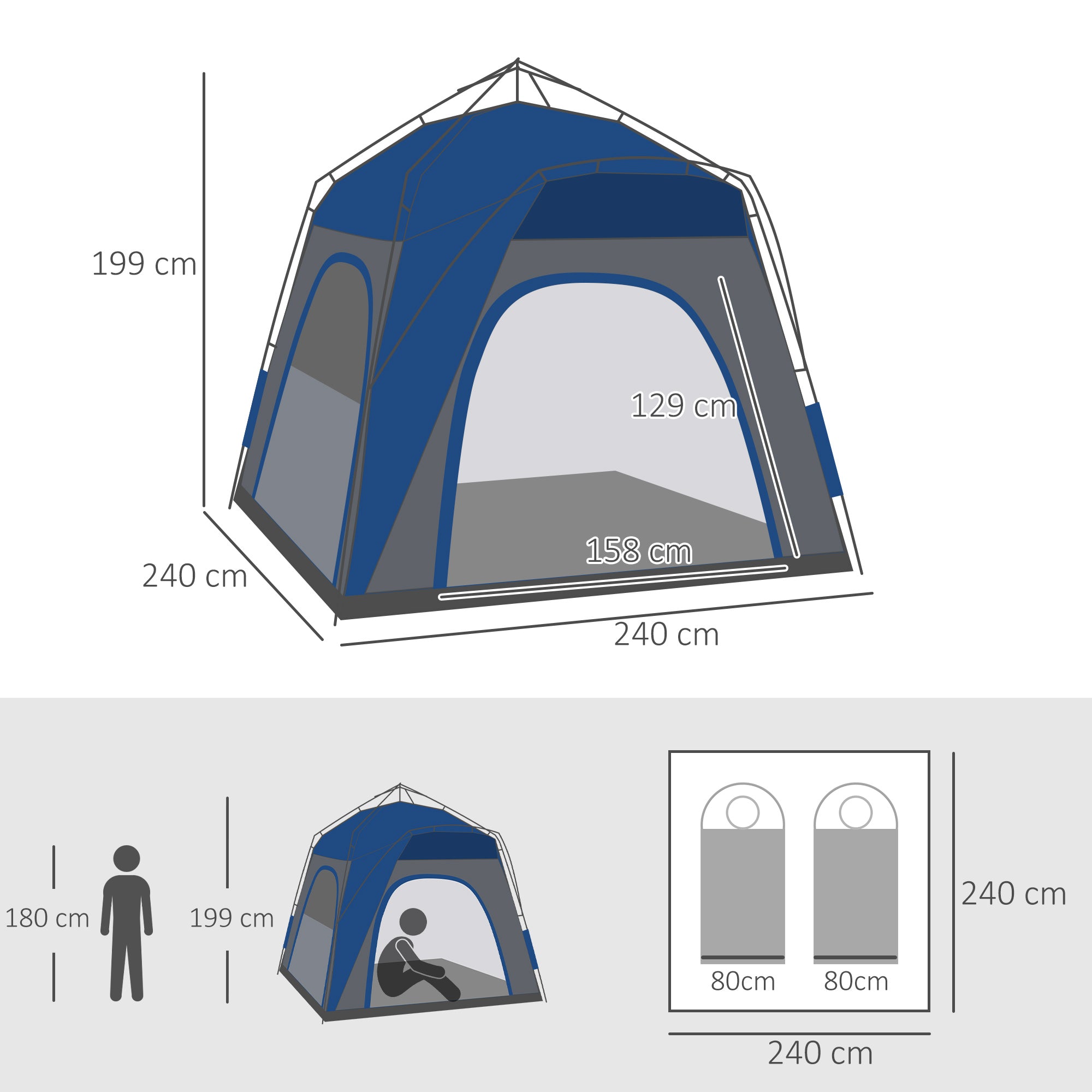 Outsunny 4 Person Automatic Camping Tent, Outdoor Pop Up Tent, Portable Backpacking Dome Shelter, Grey 
