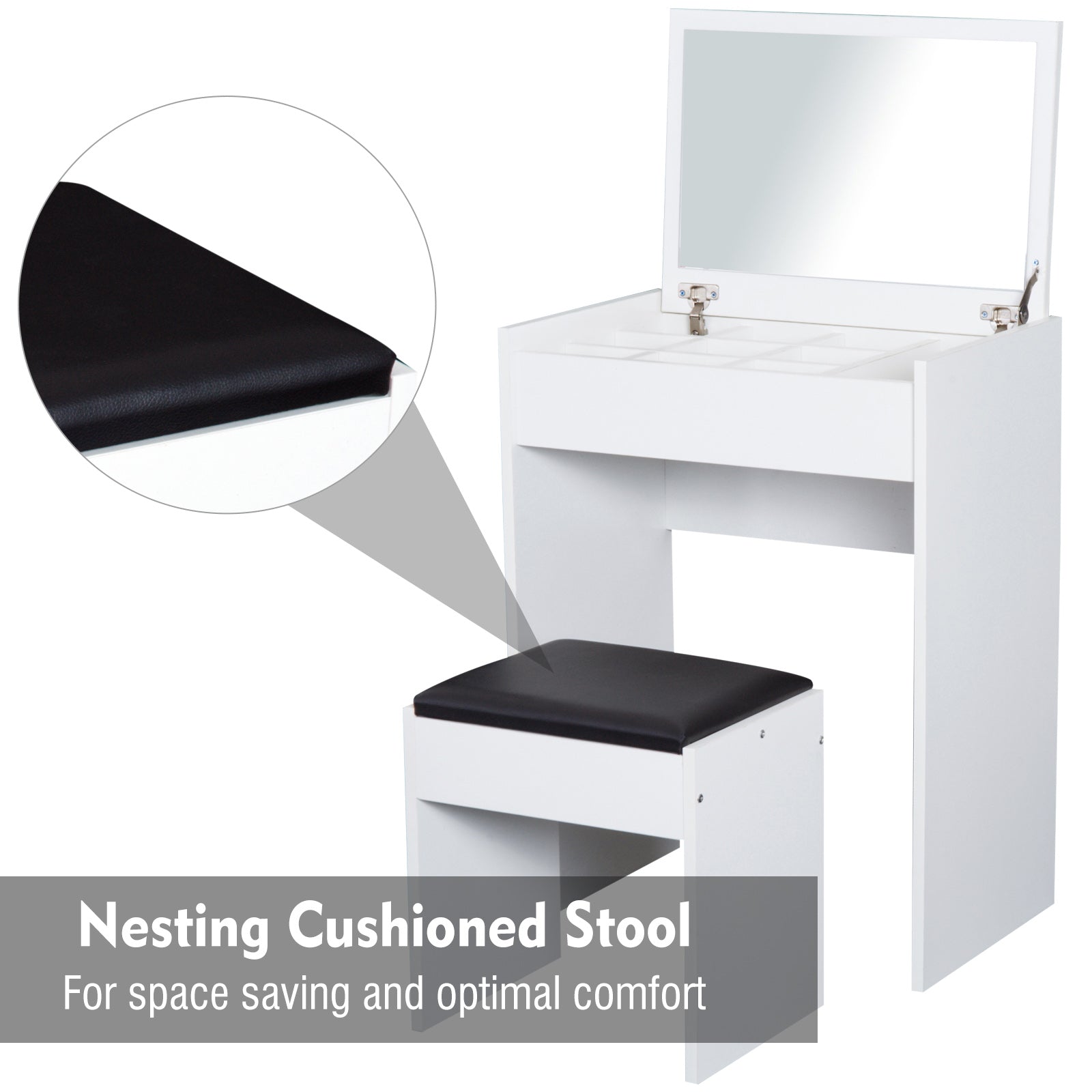 HOMCOM Dressing Table with Mirror and Stool, Vanity Makeup Table with Flip Up Mirror, Vanity Desk with Storage Unit and Padded Seat, White 