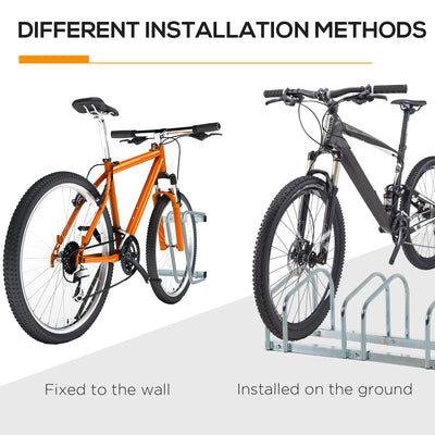 HOMCOM Bike Stand Parking Rack Floor or Wall Mount Bicycle Cycle Storage Locking Stand 179L x 33W x 27H (6 Racks, Silver) 