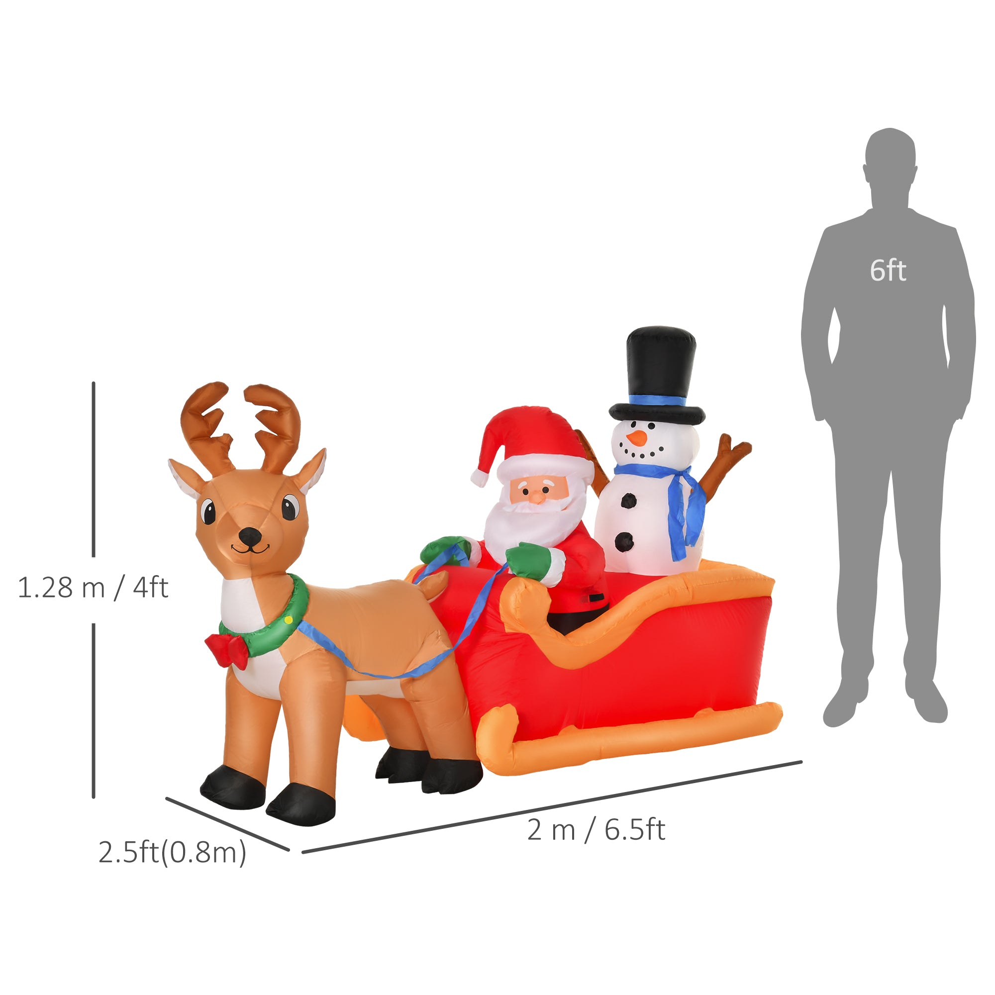 HOMCOM 6.5ft Christmas Inflatable Santa Claus on Sleigh Deer, LED Lighted for Home Indoor Outdoor Garden Lawn Decoration Party Prop 