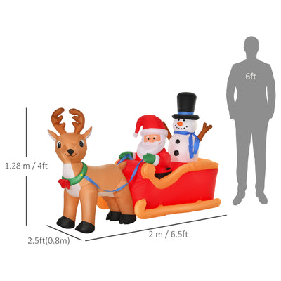 HOMCOM 6.5ft Christmas Inflatable Santa Claus on Sleigh Deer, LED Lighted for Home Indoor Outdoor Garden Lawn Decoration Party Prop 