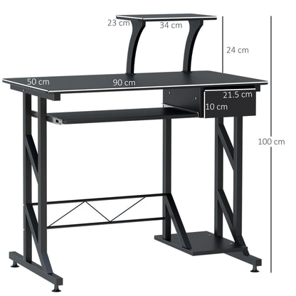 HOMCOM Computer Desk with Display Stand, Sliding Keyboard Tray Drawer and Host Box Shelf Home Office Workstation Black 