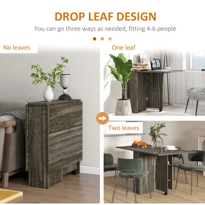 HOMCOM Folding Dining Table, Drop Leaf Table with 2-Tier Shelves, Rolling Casters, for Small Spaces, Kitchen, Grey 