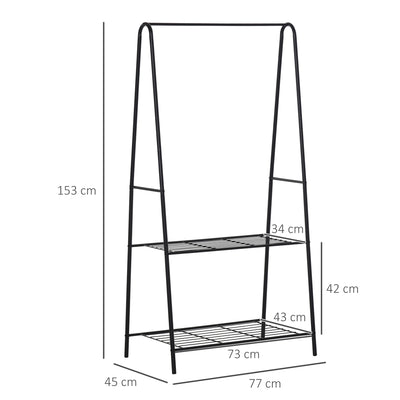 HOMCOM Metal Clothes Rack Coat Garment Hanger Hallway Organiser Hanging Rail Stand 2-tier Shoe Shelving A Shaped 77L x 45W x 153H cm Black 