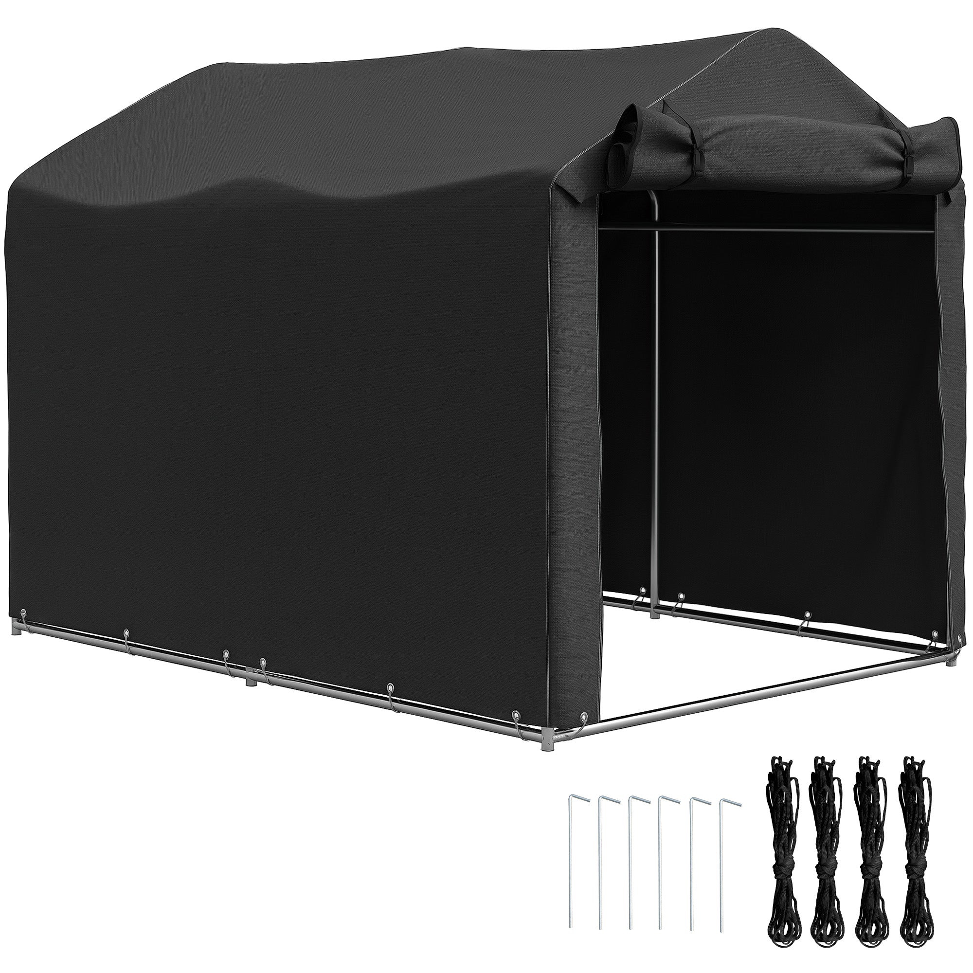 Outsunny 2.2 x 1.6 m Garden Storage Tent, Waterproof Anti-UV Bike Tent with Roll-up Zipper Door, Galvanised Outdoor Storage Shelter Carport for Bike, Motorbike, Garden Tools, Black 
