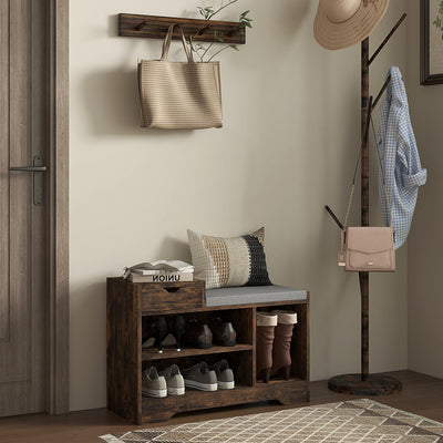 HOMCOM Multi-Compartment Shoe Bench, with Seat - Rustic Brown 